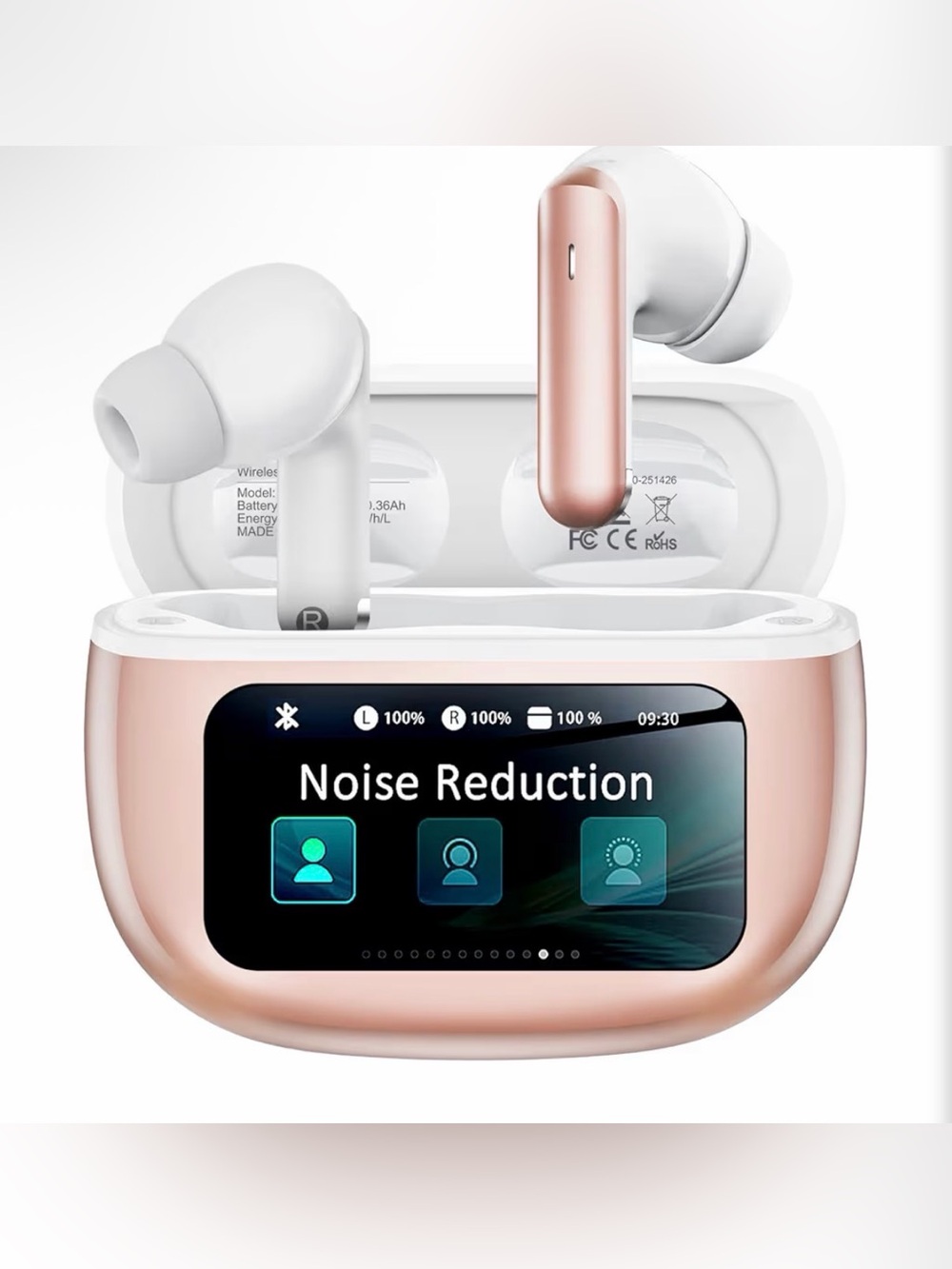 Wireless Noise Reduction Earbuds with Charging Case - Rose Gold & White